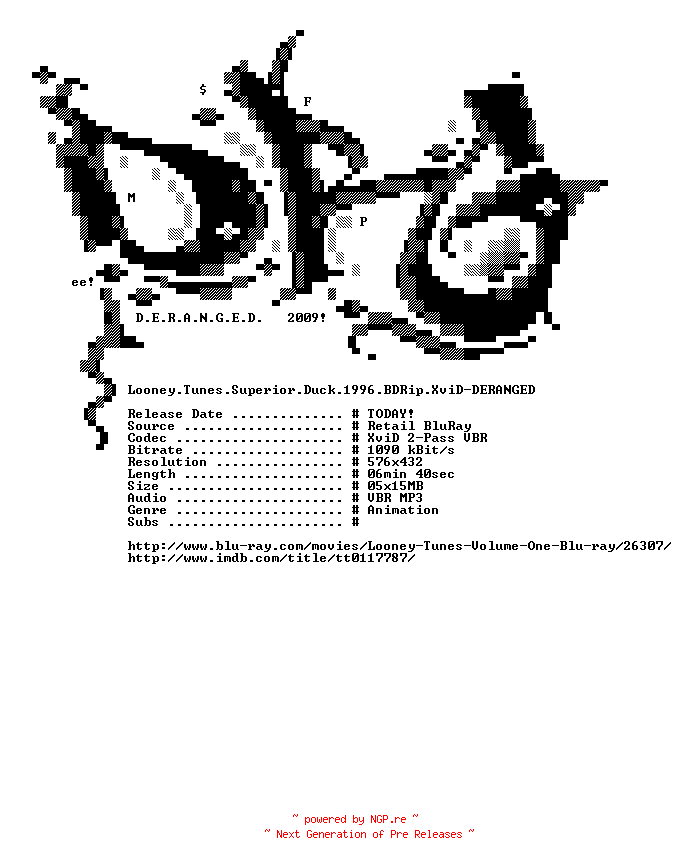 NFO for the release Looney.Tunes.Superior.Duck.1996.BDRip.XviD-DERANGED by DERANGED