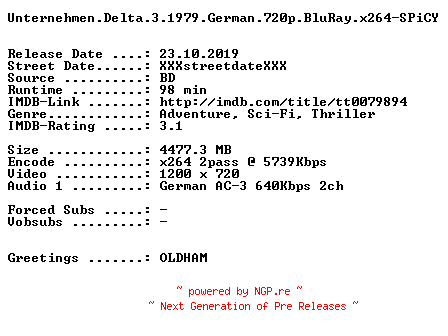 NFO for the release Unternehmen.Delta.3.1979.German.720p.BluRay.x264-SPiCY by SPiCY