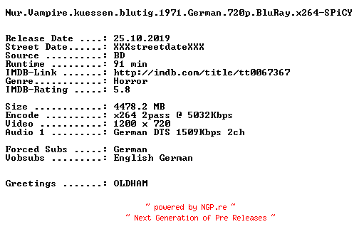 NFO for the release Nur.Vampire.kuessen.blutig.1971.German.720p.BluRay.x264-SPiCY by SPiCY