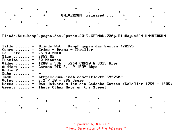 NFO for the release Blinde.Wut.Kampf.gegen.das.System.2017.GERMAN.720p.BluRay.x264-UNiVERSUM by UNiVERSUM