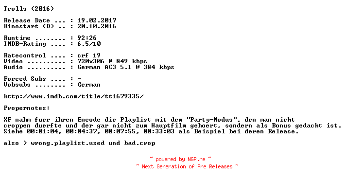 NFO for the release Trolls.German.2016.AC3.BDRip.x264.PROPER-COiNCiDENCE by COiNCiDENCE