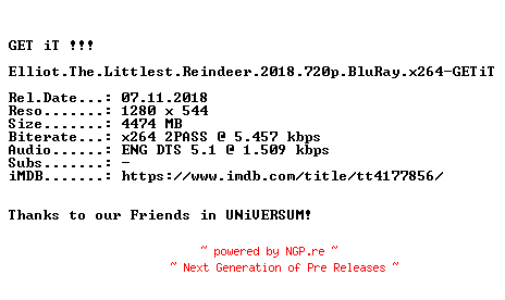 NFO for the release Elliot.The.Littlest.Reindeer.2018.720p.BluRay.x264-GETiT by GETiT