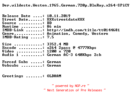 NFO for the release Der.wildeste.Westen.1965.German.720p.BluRay.x264-SPiCY by SPiCY