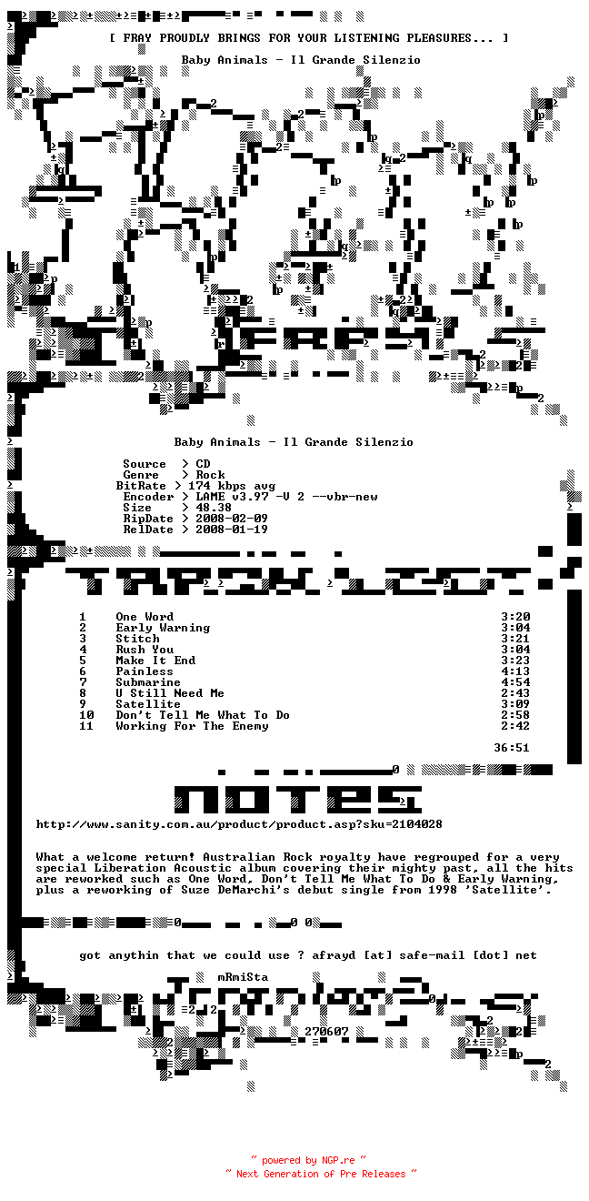 NFO for the release Baby_Animals-Il_Grande_Silenzio-2008-FRAY by FRAY