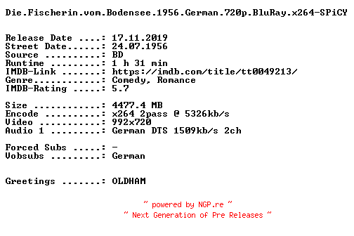 NFO for the release Die.Fischerin.vom.Bodensee.1956.German.720p.BluRay.x264-SPiCY by SPiCY