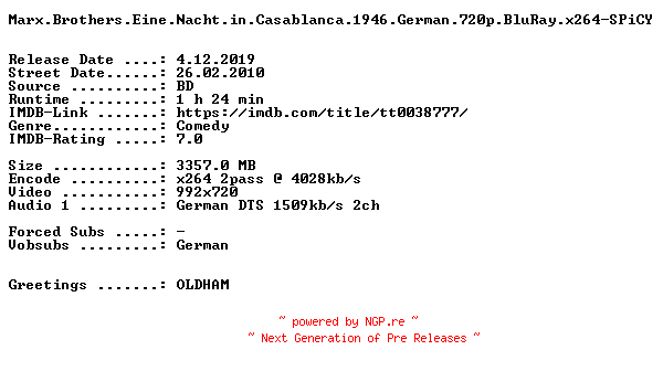 NFO for the release Marx.Brothers.Eine.Nacht.in.Casablanca.1946.German.720p.BluRay.x264-SPiCY by SPiCY