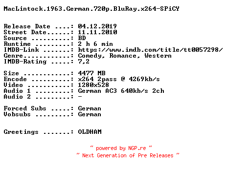 NFO for the release MacLintock.1963.German.720p.BluRay.x264-SPiCY by SPiCY