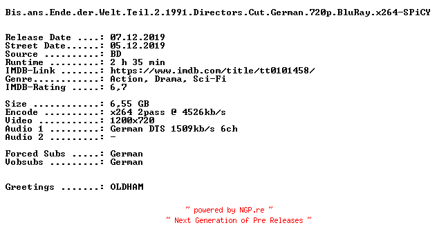 NFO for the release Bis.ans.Ende.der.Welt.Teil.2.1991.Directors.Cut.German.720p.BluRay.x264-SPiCY by SPiCY