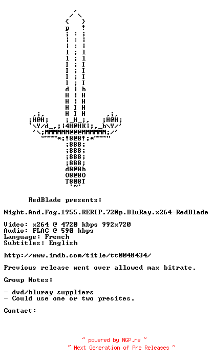 NFO for the release Night.And.Fog.1955.RERIP.720p.BluRay.x264-RedBlade by RedBlade