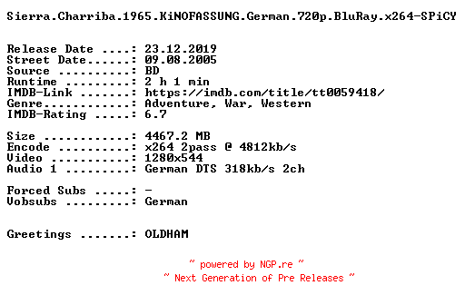 NFO for the release Sierra.Charriba.1965.KiNOFASSUNG.German.720p.BluRay.x264-SPiCY by SPiCY