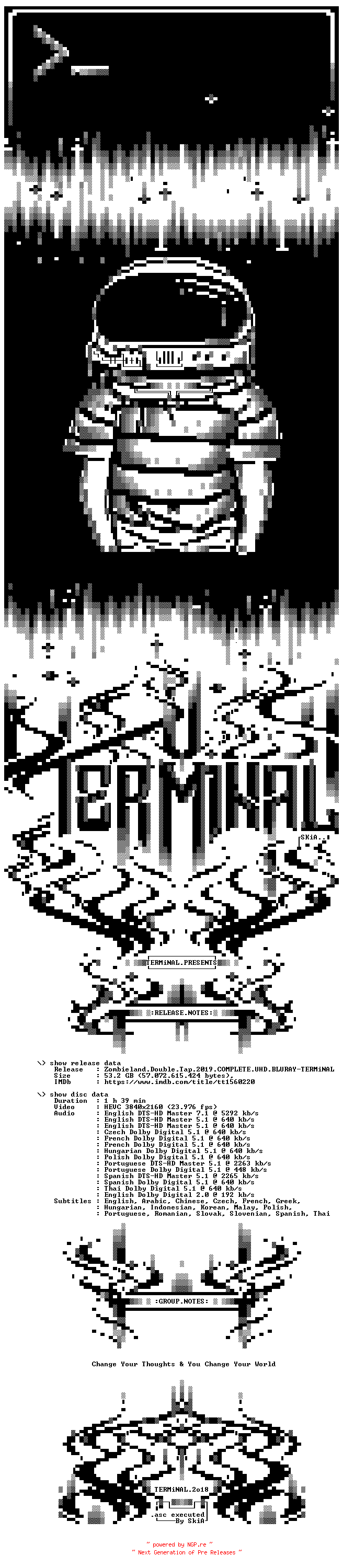 NFO for the release Zombieland.Double.Tap.2019.COMPLETE.UHD.BLURAY-TERMiNAL by TERMiNAL