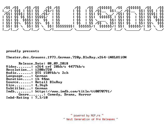 NFO for the release Theater.des.Grauens.1973.German.720p.BluRay.x264-iNKLUSiON by iNKLUSiON