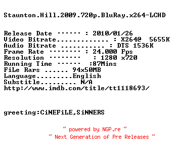 NFO for the release Staunton.Hill.2009.720p.BluRay.x264-LCHD by LCHD