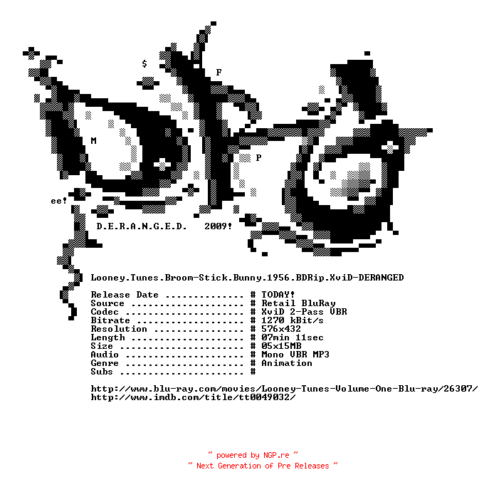 NFO for the release Looney.Tunes.Broom-Stick.Bunny.1956.BDRip.XviD-DERANGED by DERANGED