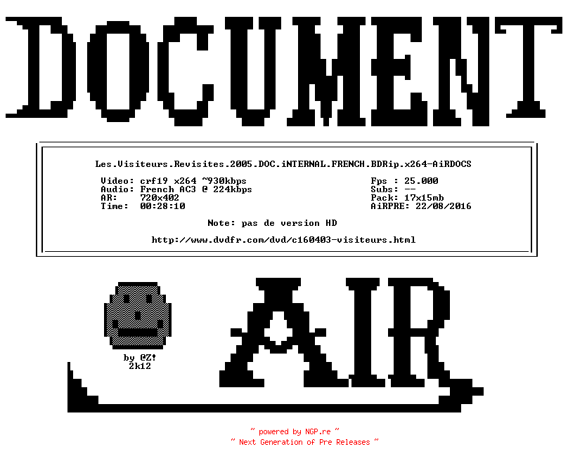 NFO for the release Les.Visiteurs.Revisites.2005.DOC.iNTERNAL.FRENCH.BDRip.x264-AiRDOCS by AiRDOCS