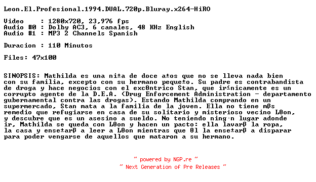 NFO for the release Leon.El.Profesional.1994.DUAL.720p.Bluray.x264-HiRO by HiRO