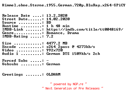 NFO for the release Himmel.ohne.Sterne.1955.German.720p.BluRay.x264-SPiCY by SPiCY