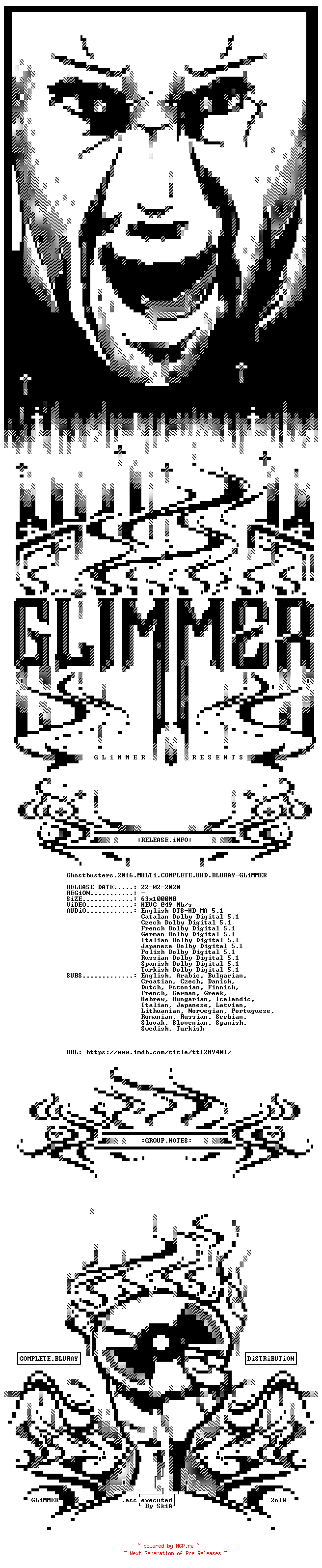 NFO for the release Ghostbusters.2016.MULTi.COMPLETE.UHD.BLURAY-GLiMMER by GLiMMER