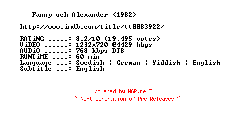 NFO for the release Fanny.and.Alexander.1982.Television.Version.PART3.720p.BluRay.x264-MELiTE by MELiTE