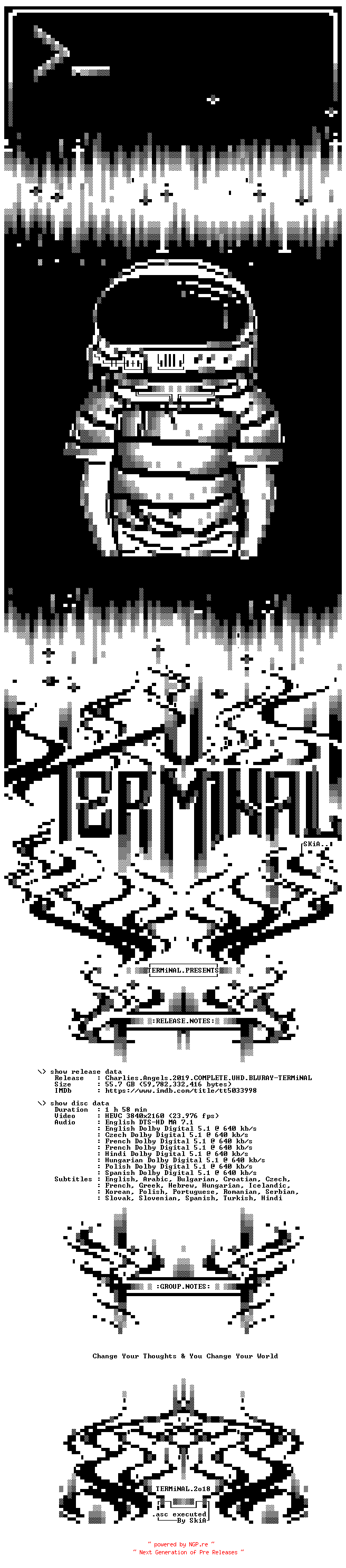 NFO for the release Charlies.Angels.2019.COMPLETE.UHD.BLURAY-TERMiNAL by TERMiNAL