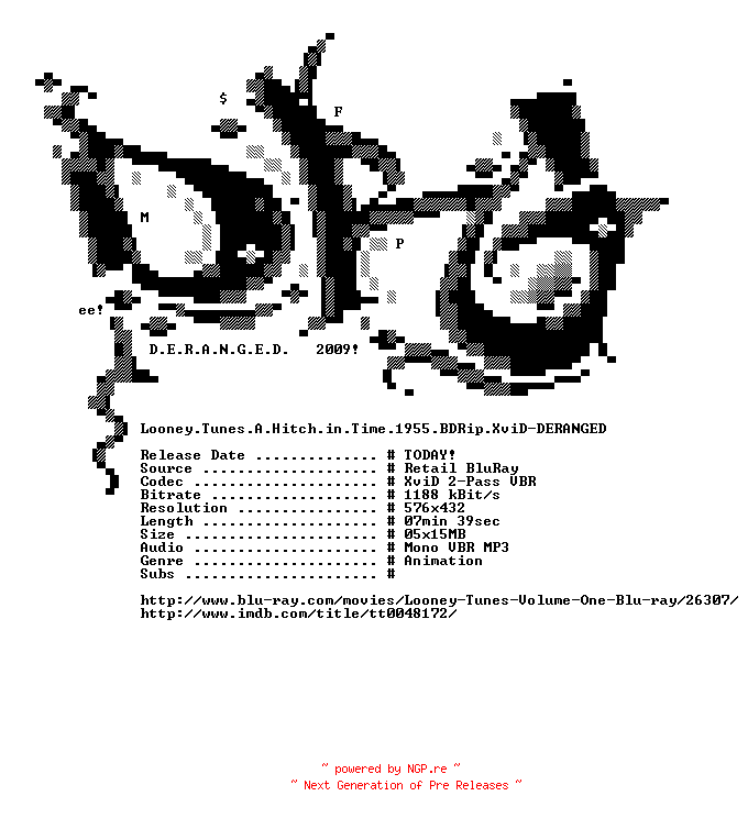 NFO for the release Looney.Tunes.A.Hitch.in.Time.1955.BDRip.XviD-DERANGED by DERANGED