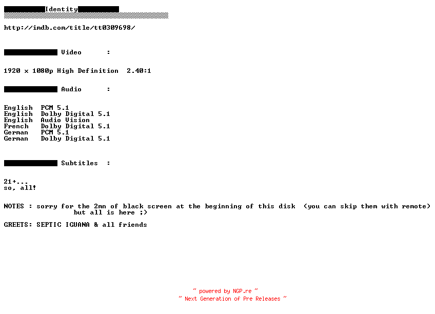NFO for the release Identity.2003.COMPLETE.MULTi.BLURAY-HDSWAT by HDSWAT