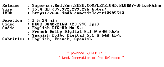 NFO for the release Superman.Red.Son.2020.COMPLETE.UHD.BLURAY-WhiteRhino by WhiteRhino
