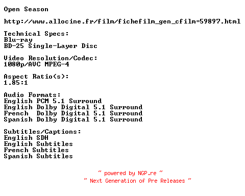 NFO for the release Open.Season.MULTi.FULL.BLURAY-BLUHD by BLUHD