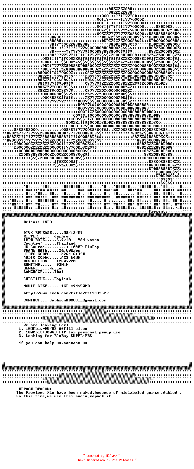 NFO for the release Chocolate.2008.REPACK.720p.BluRay.x264-Japhson by Japhson