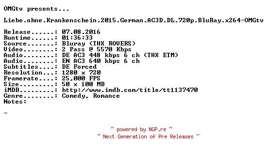 NFO for the release Liebe.ohne.Krankenschein.2015.German.AC3D.DL.720p.BluRay.x264-OMGtv by OMGtv