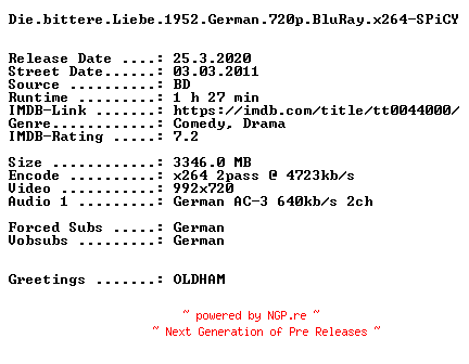 NFO for the release Die.bittere.Liebe.1952.German.720p.BluRay.x264-SPiCY by SPiCY