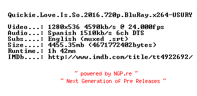 NFO for the release Quickie.Love.Is.So.2016.720p.BluRay.x264-USURY by USURY