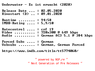 NFO for the release Underwater.Es.ist.erwacht.German.2020.AC3.BDRip.x264-COiNCiDENCE by COiNCiDENCE