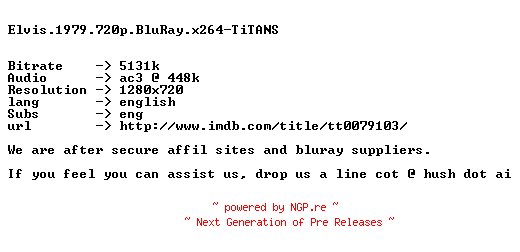 NFO for the release Elvis.1979.720p.BluRay.x264-TiTANS by TiTANS