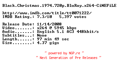 NFO for the release Black.Christmas.1974.720p.BluRay.x264-CiNEFiLE by CiNEFiLE