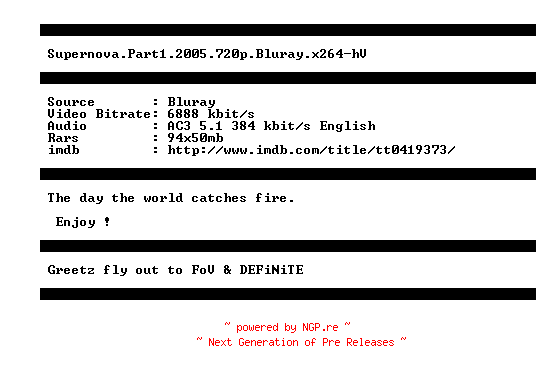 NFO for the release Supernova.Part1.2005.720p.Bluray.x264-hV by hV