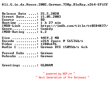 NFO for the release Ali.G.in.da.House.2002.German.720p.BluRay.x264-SPiCY by SPiCY
