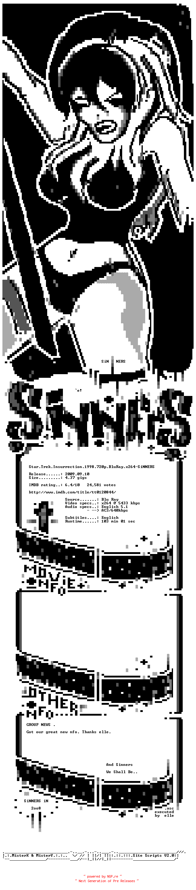 NFO for the release Star.Trek.Insurrection.1998.720p.BluRay.x264-SiNNERS by SiNNERS