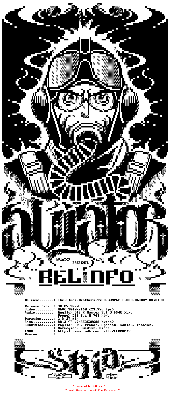 NFO for the release The.Blues.Brothers.1980.COMPLETE.UHD.BLURAY-AViATOR by AViATOR