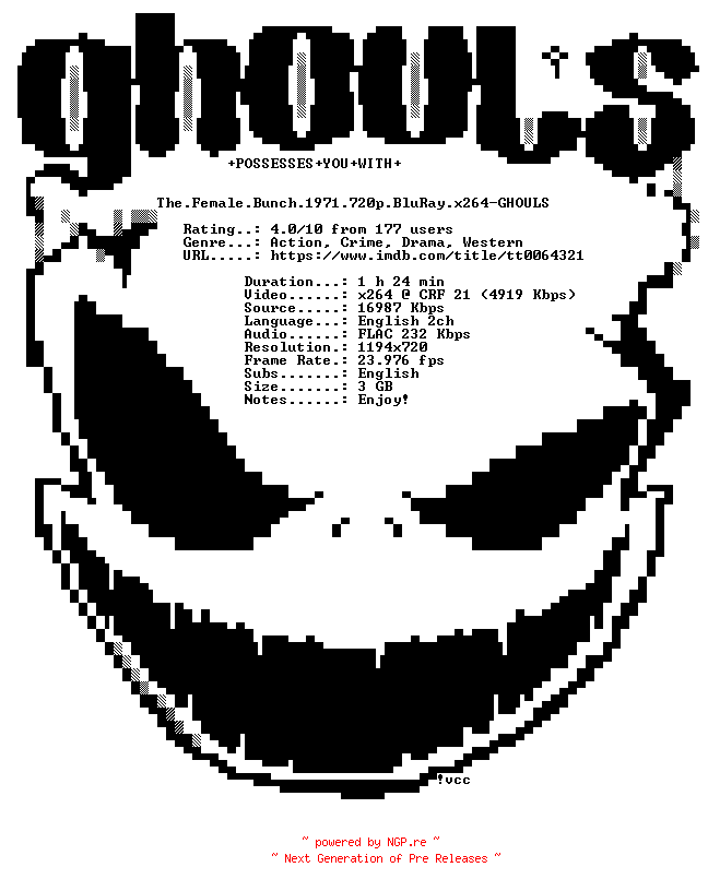 NFO for the release The.Female.Bunch.1971.720p.BluRay.x264-GHOULS by GHOULS