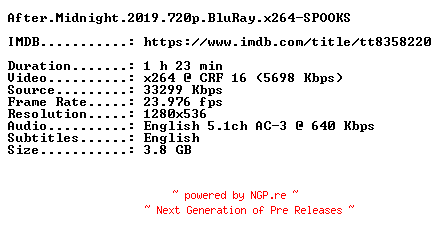 NFO for the release After.Midnight.2019.720p.BluRay.x264-SPOOKS by SPOOKS