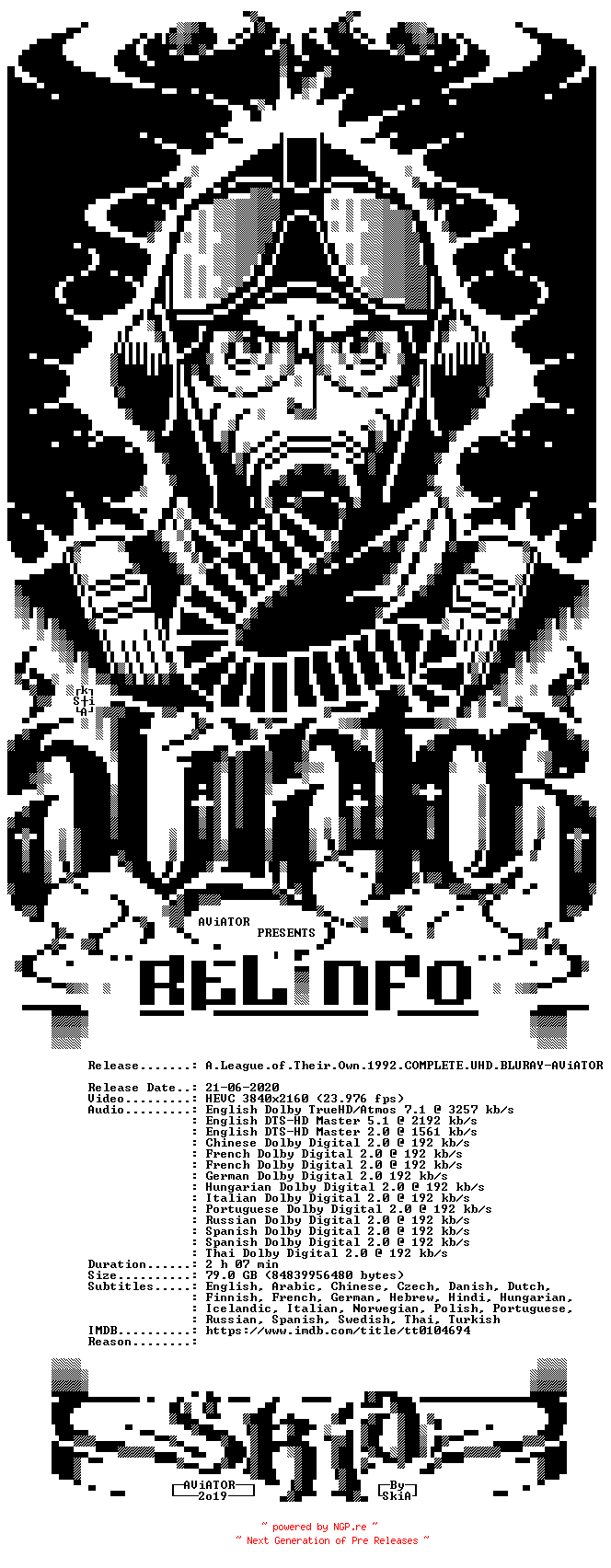 NFO for the release A.League.of.Their.Own.1992.COMPLETE.UHD.BLURAY-AViATOR by AViATOR