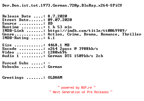 NFO for the release Der.Don.ist.tot.1973.German.720p.BluRay.x264-SPiCY by SPiCY