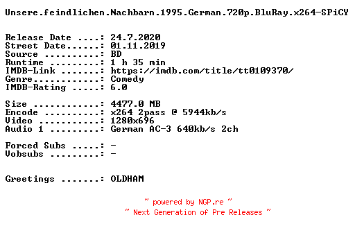 NFO for the release Unsere.feindlichen.Nachbarn.1995.German.720p.BluRay.x264-SPiCY by SPiCY