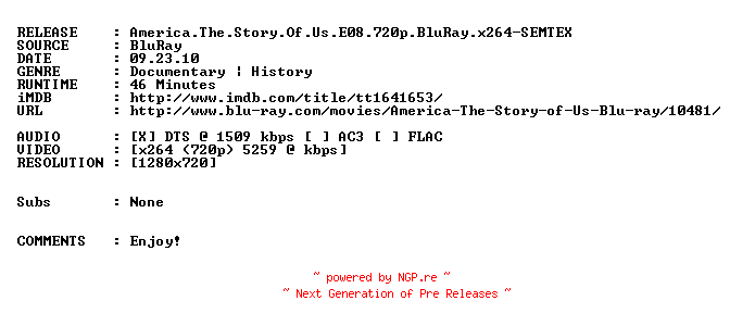 NFO for the release America.The.Story.Of.Us.E08.720p.BluRay.x264-SEMTEX by SEMTEX