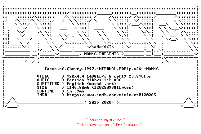 NFO for the release Taste.of.Cherry.1997.iNTERNAL.BDRip.x264-MANiC by MANiC