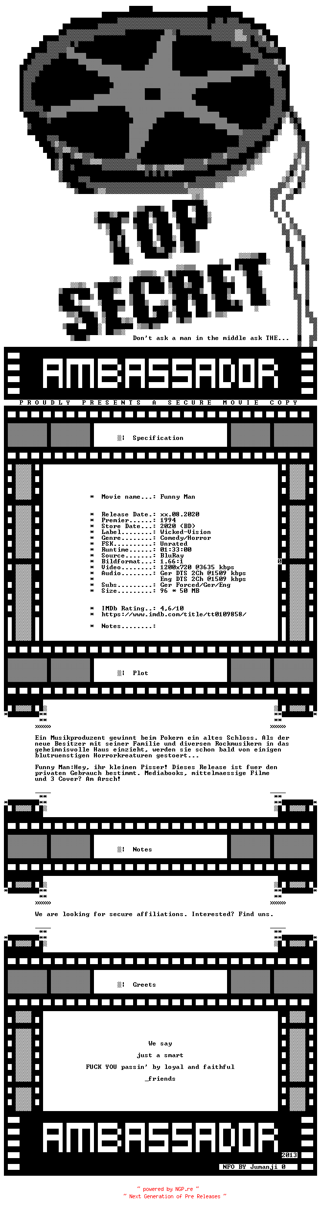 NFO for the release Funny.Man.GERMAN.DL.1994.720p.BluRay.x264-AMBASSADOR by AMBASSADOR