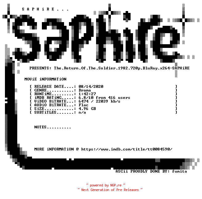 NFO for the release The.Return.Of.The.Soldier.1982.720p.BluRay.x264-SAPHiRE by SAPHiRE