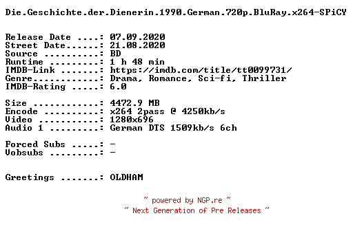 NFO for the release Die.Geschichte.der.Dienerin.1990.German.720p.BluRay.x264-SPiCY by SPiCY
