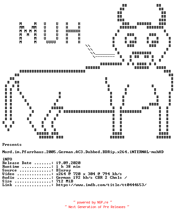 NFO for the release Mord.im.Pfarrhaus.2005.German.AC3.Dubbed.BDRip.x264.iNTERNAL-muhHD by muhHD